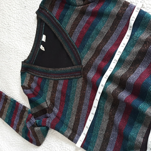 Moth Anthropologie Size Medium V-Neck Metallic Rainbow Stripe Sweater - Picture 8 of 17